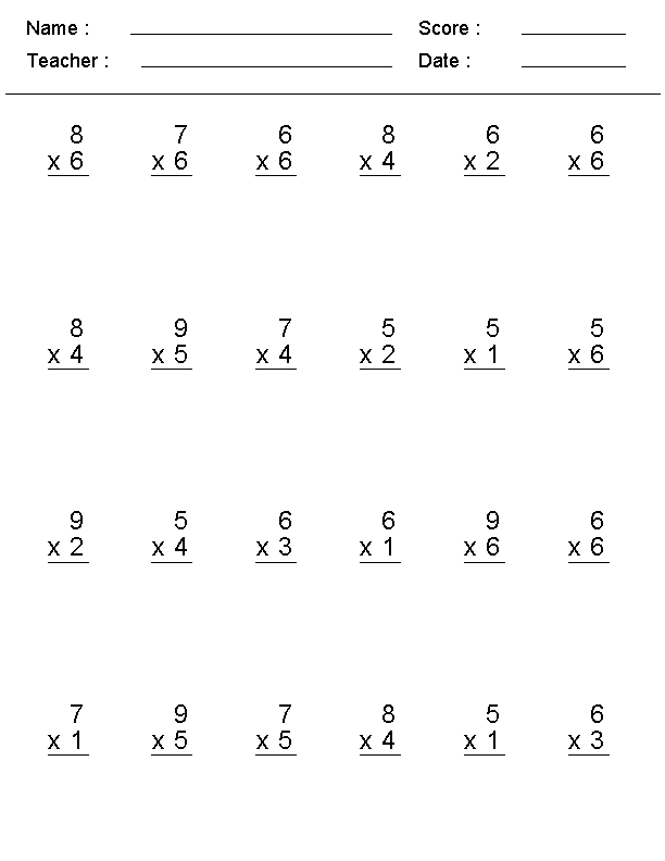 Multiplication Worksheets 3rd Grade Free Printable