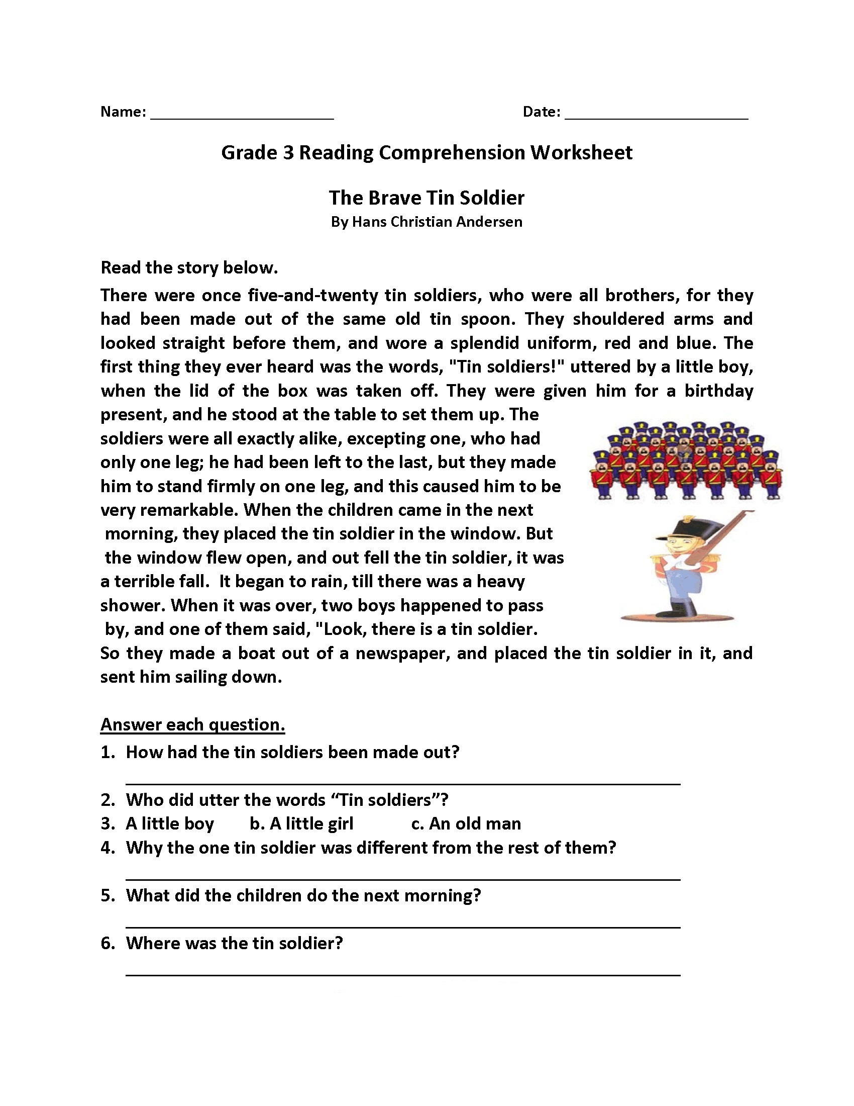 Free Printable Third Grade Reading Comprehension Worksheets