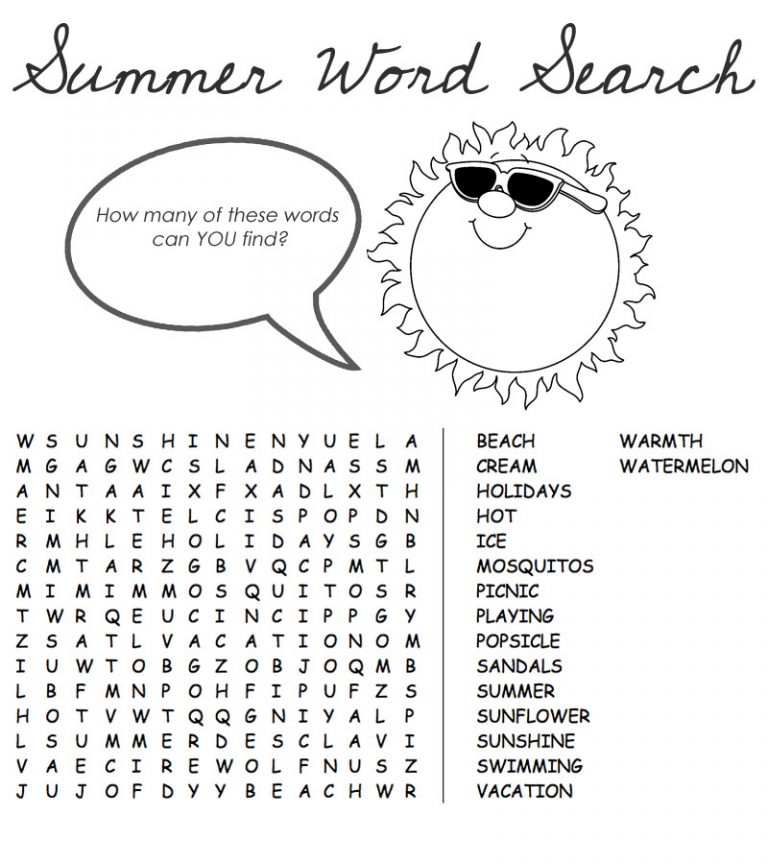 Summer Word Search Puzzles - Best Coloring Pages For Kids