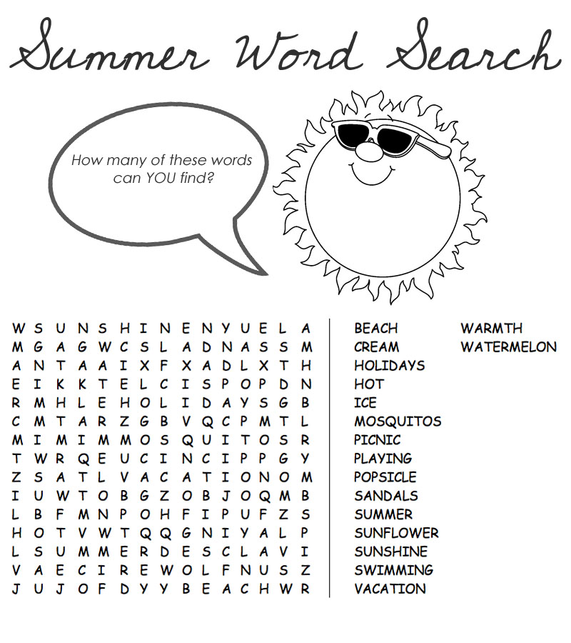 Summer Word Search Puzzles Best Coloring Pages For Kids