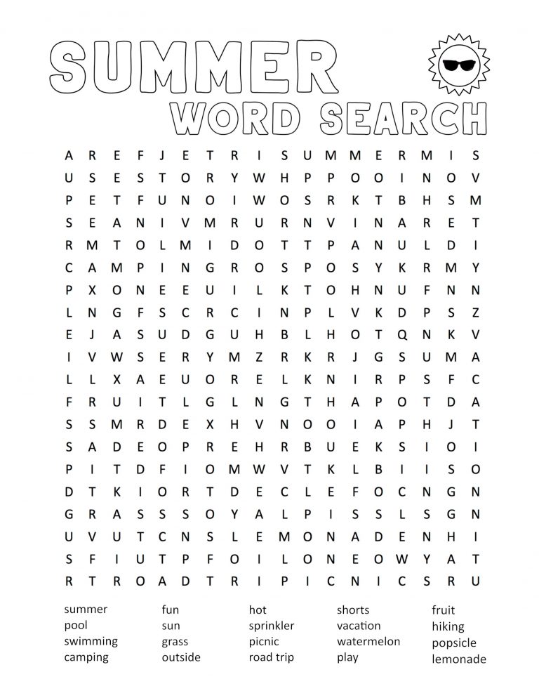 Summer Word Search Puzzles - Best Coloring Pages For Kids