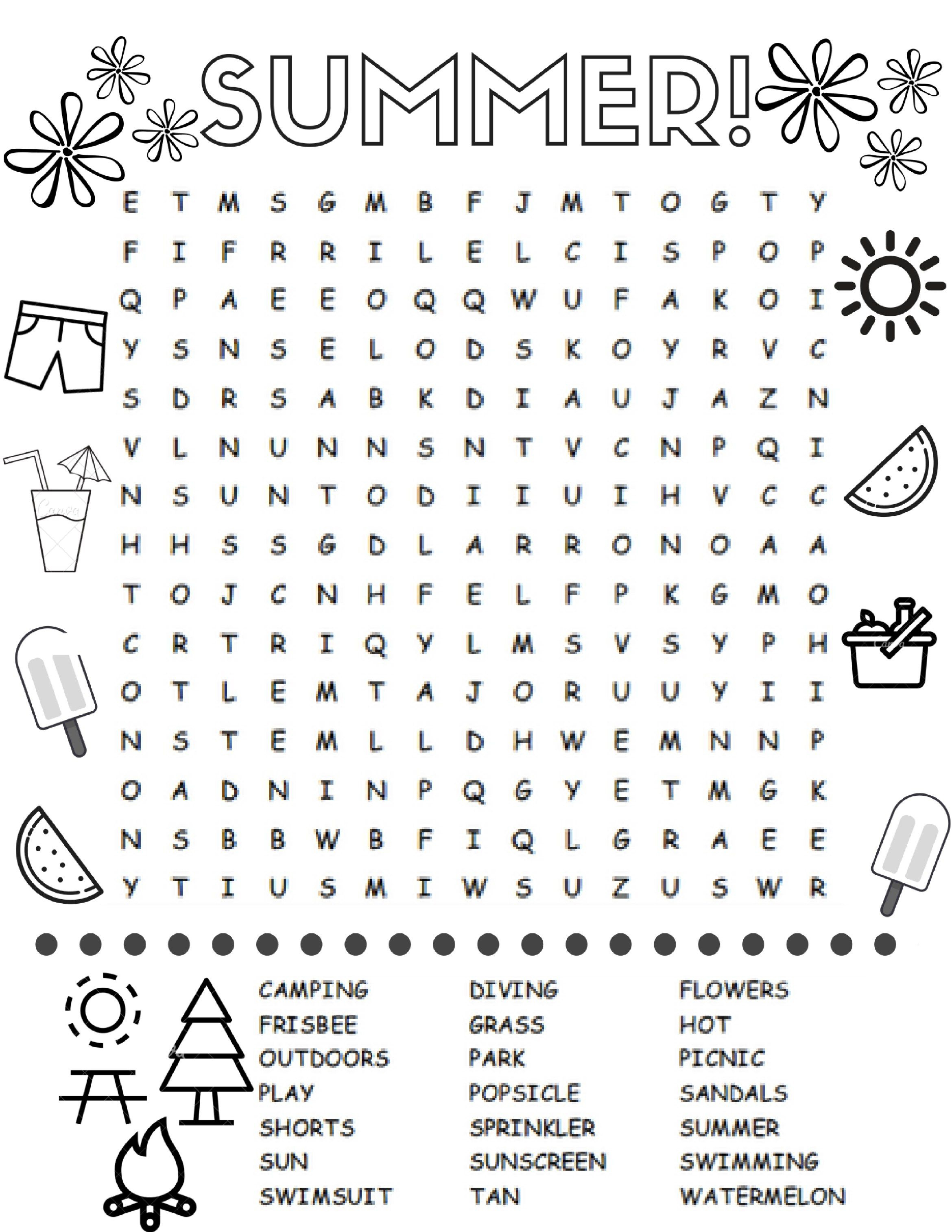 Free Printable Summer Word Search