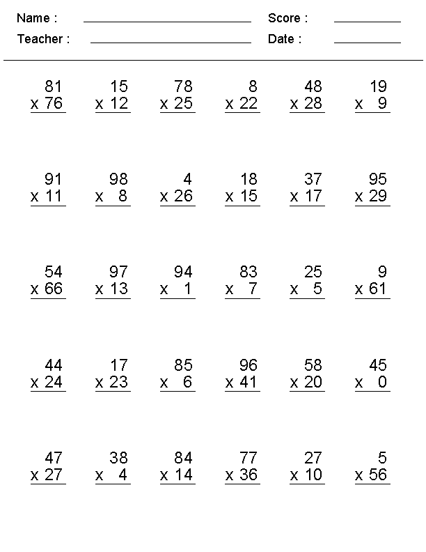 Multiplication Worksheets For Free Grade 4