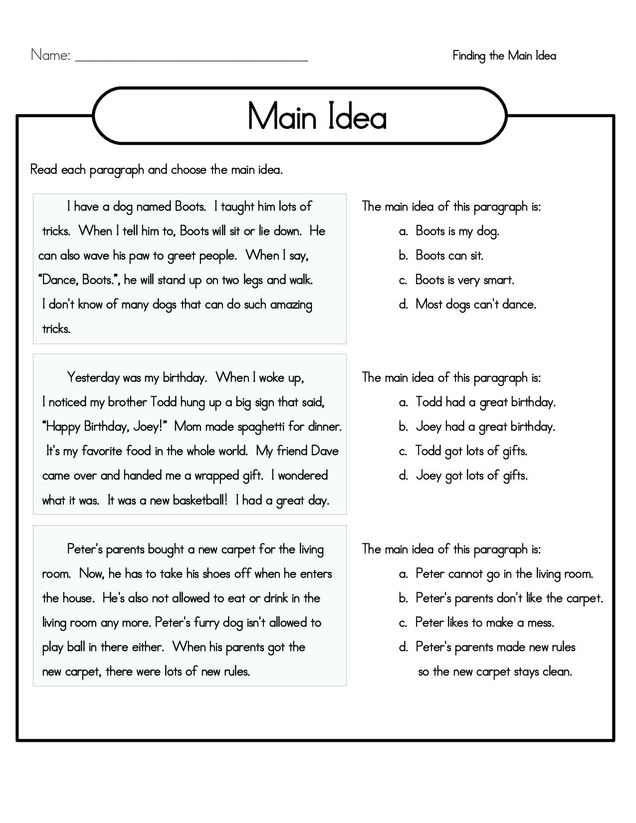 25th Grade Reading Comprehension Worksheets - Best Coloring Pages Throughout Main Idea Worksheet 4