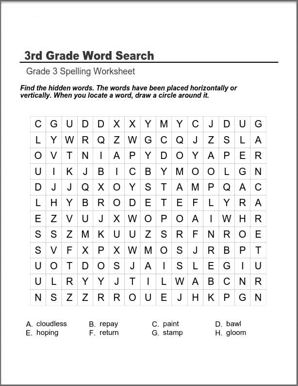 Third Grade Word Search Best Coloring Pages For Kids