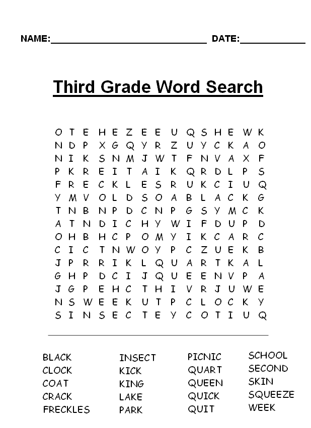 Third Grade Word Search Best Coloring Pages For Kids