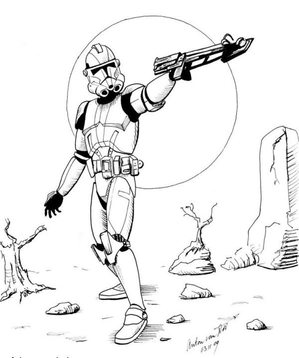 Cartoon Storm Trooper Coloring Page with simple drawing