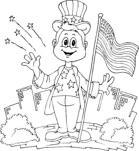 Cartoon Independence Day Coloring Page