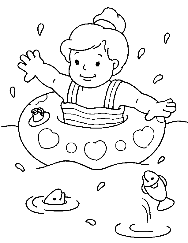Girl Swimming In Inner Tube Coloring Page