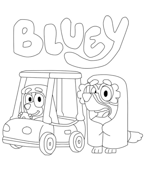 Bluey Drives Coloring Page