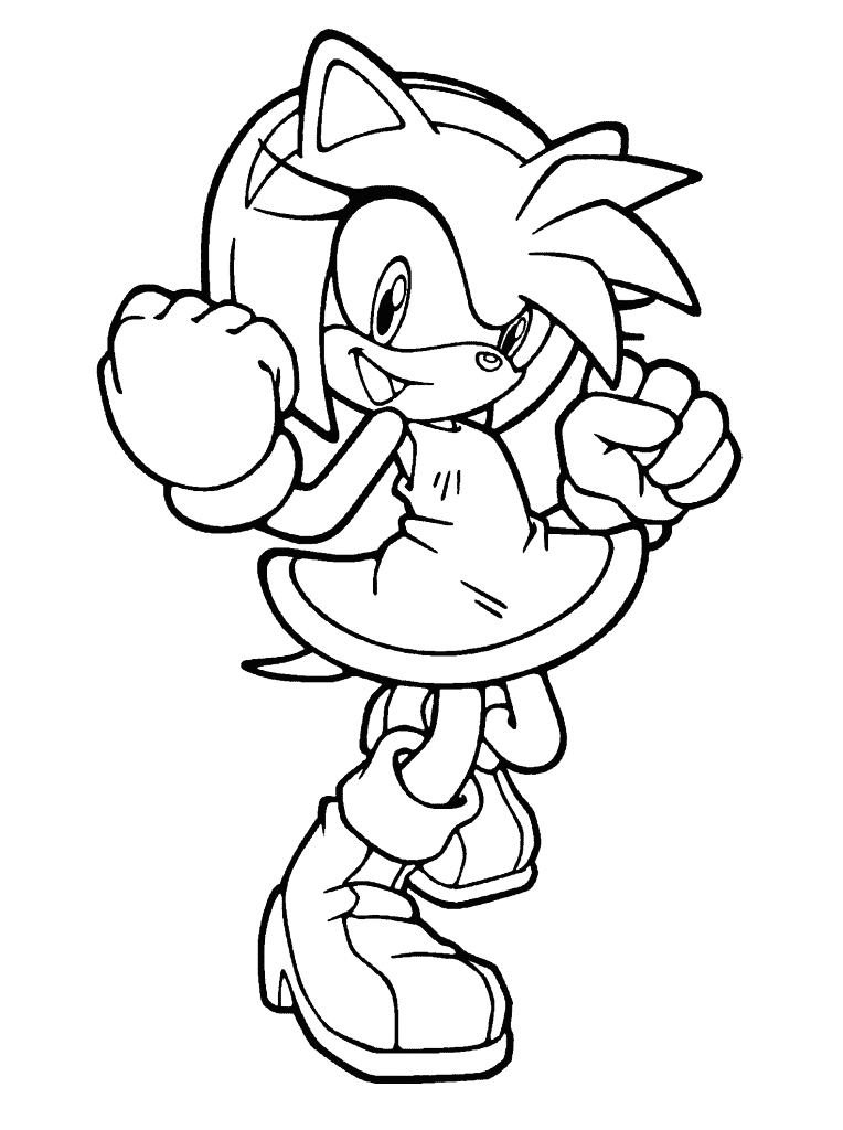 Amy Rose with a Piko Piko Hammer coloring pages, Sonic the Hedgehog  coloring pages 