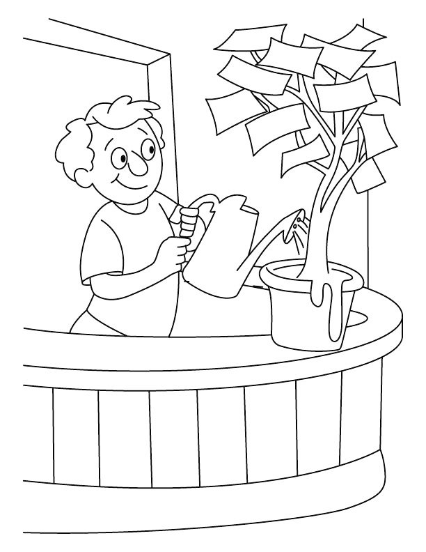 Watering The Office Plant Coloring Page