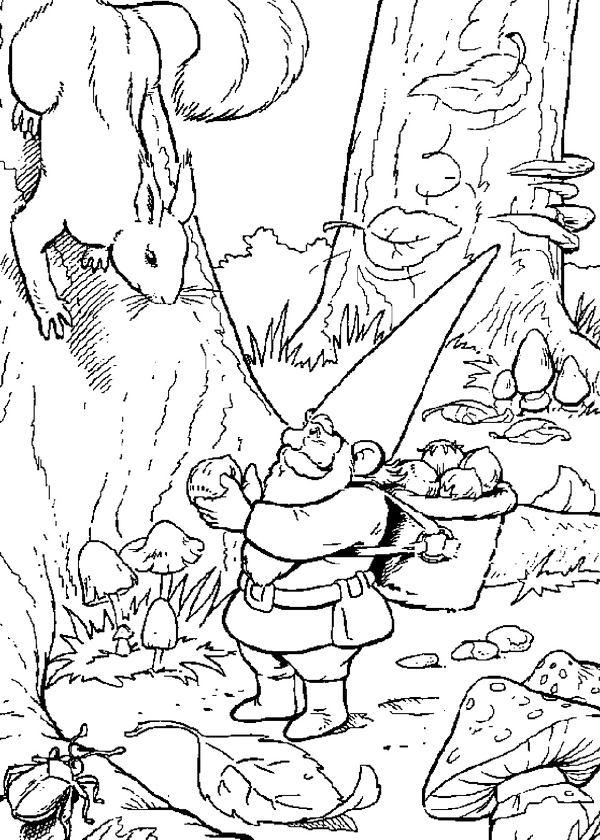 Gnome In The Forest Coloring Page