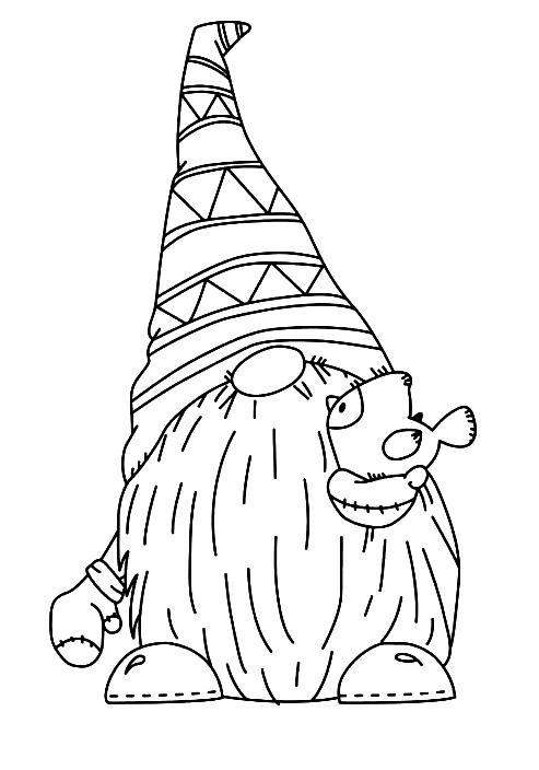 Winter Gnome With Bird Coloring Page
