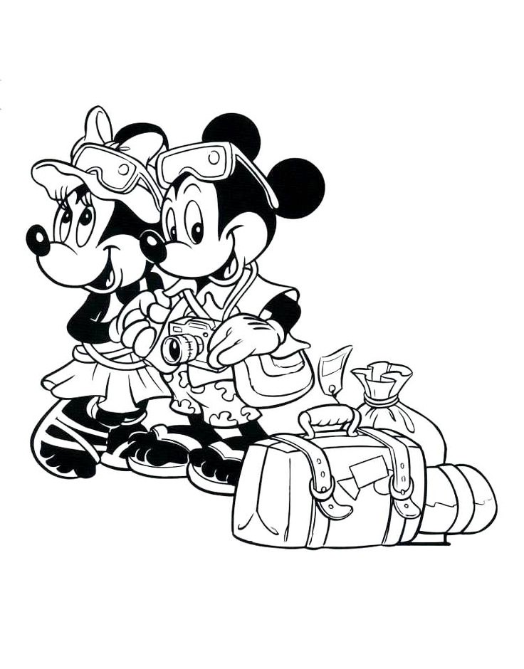 Mickey And Minnie Mouse On Vacation Coloring Page