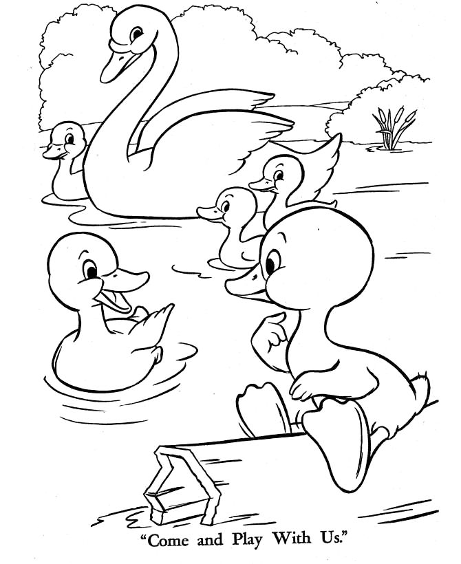 Duckling Come Play With Us Coloring Page