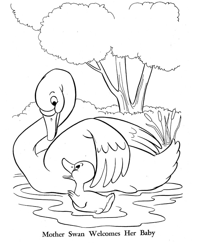 Mother Swan Welcomes Baby Coloring Page