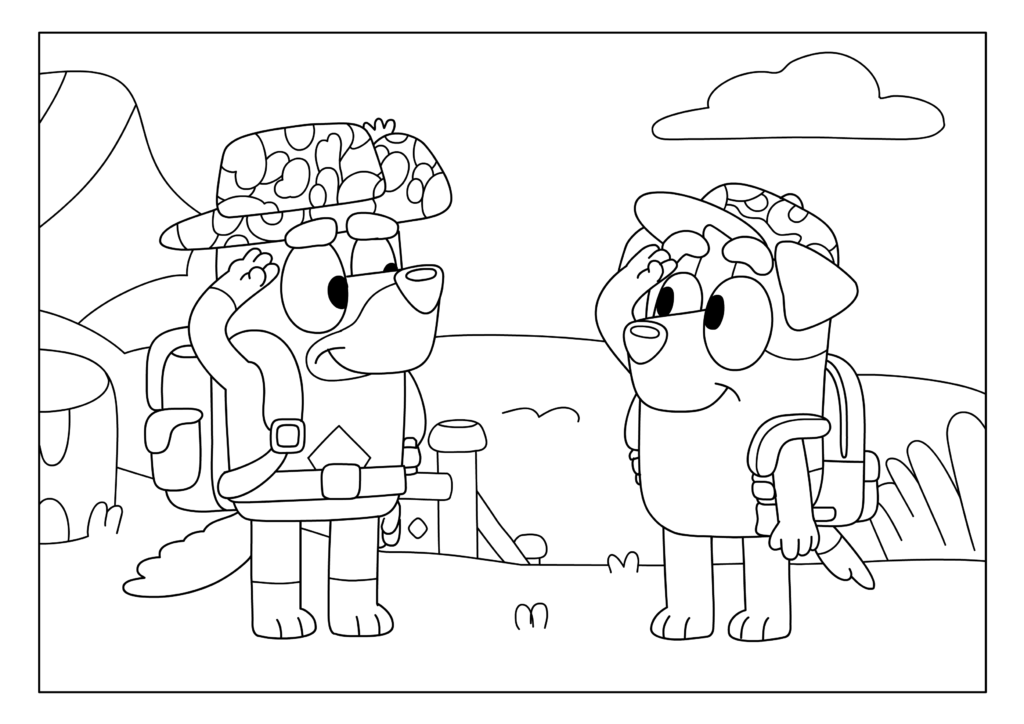 Bluey On A Hike Coloring Page