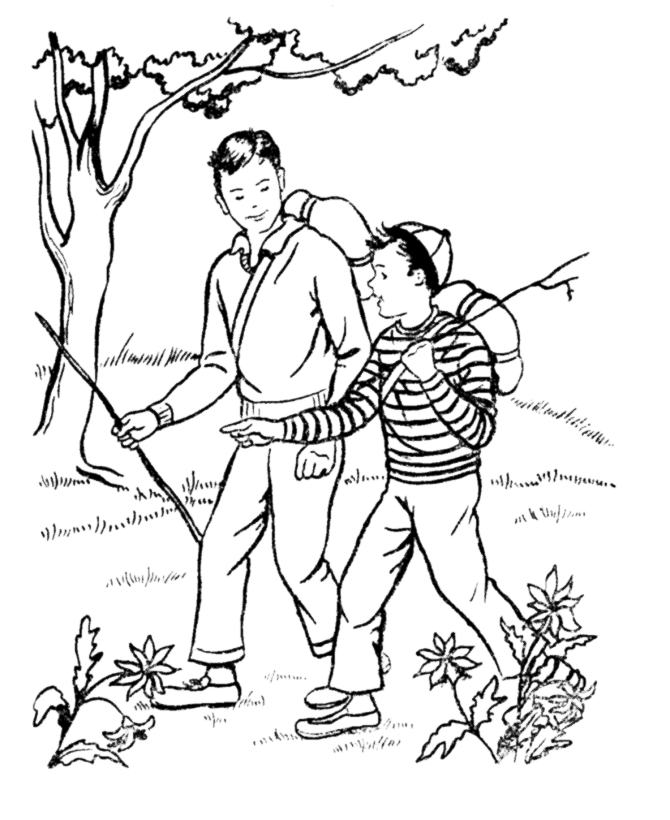 Boys Hiking Coloring Page