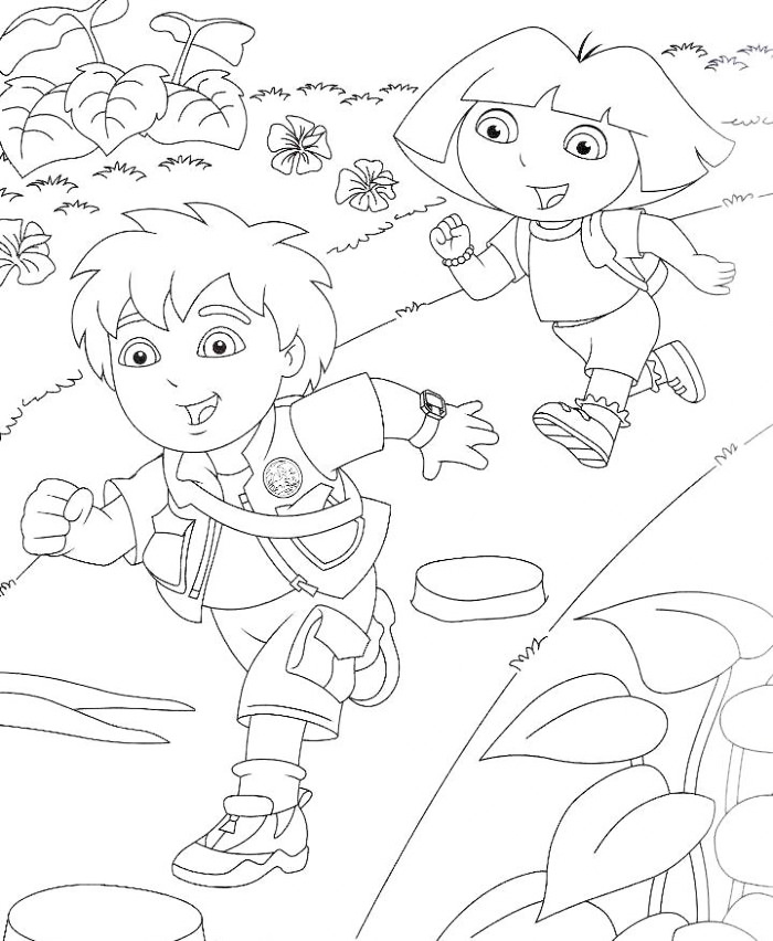 Dora And Diego Hiking Coloring Page