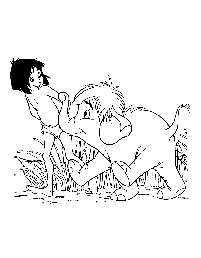 Jungle Book Mogli And Elephant Coloring Page