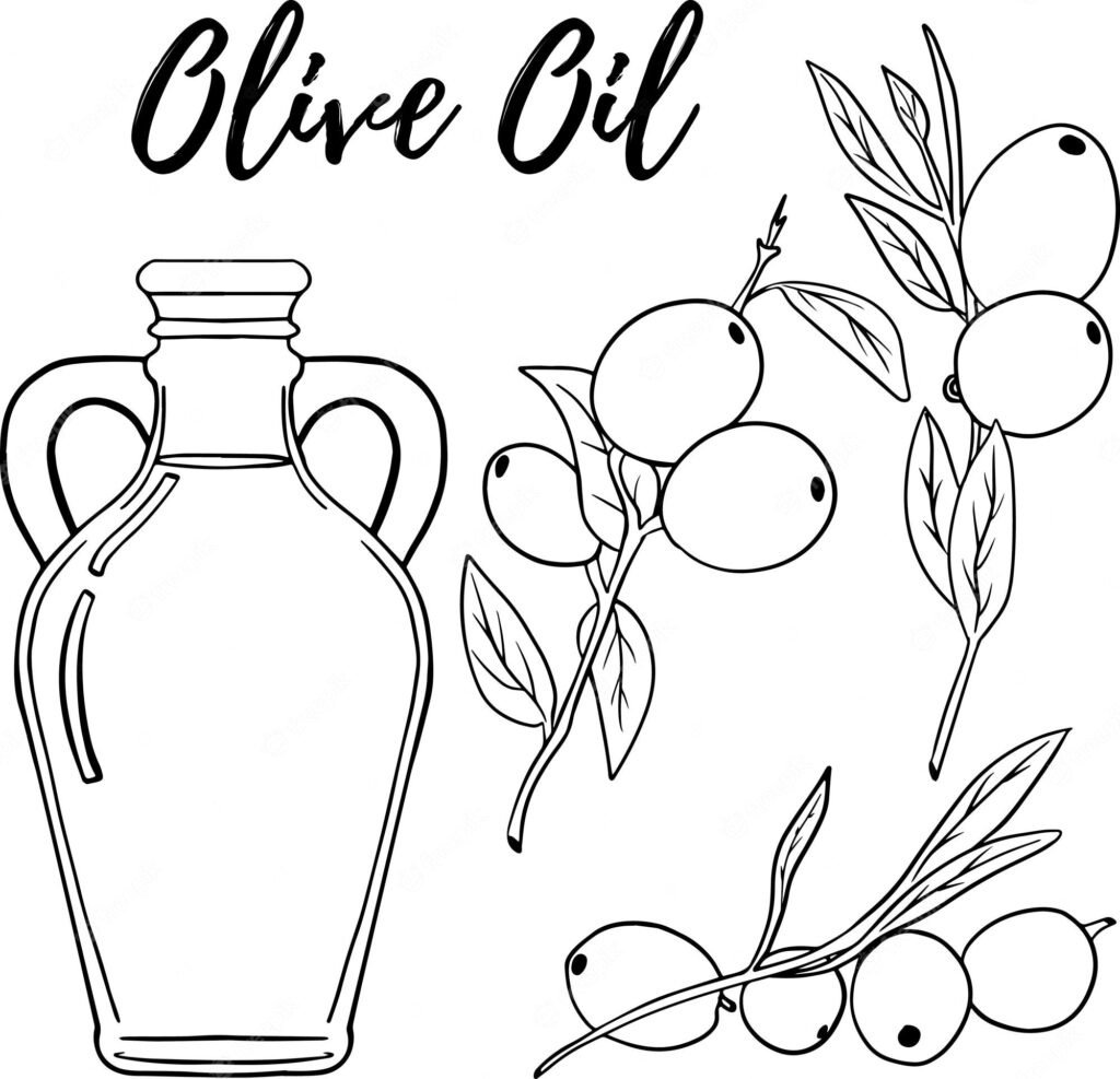 Olive Oil And Olives Coloring Page