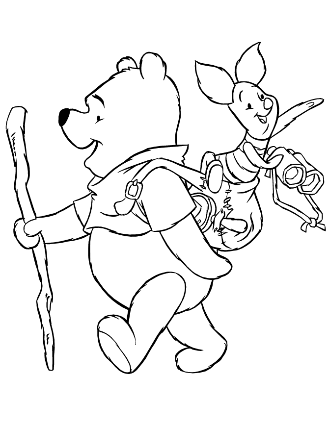 Pooh And Piglet On A Hike Coloring Page