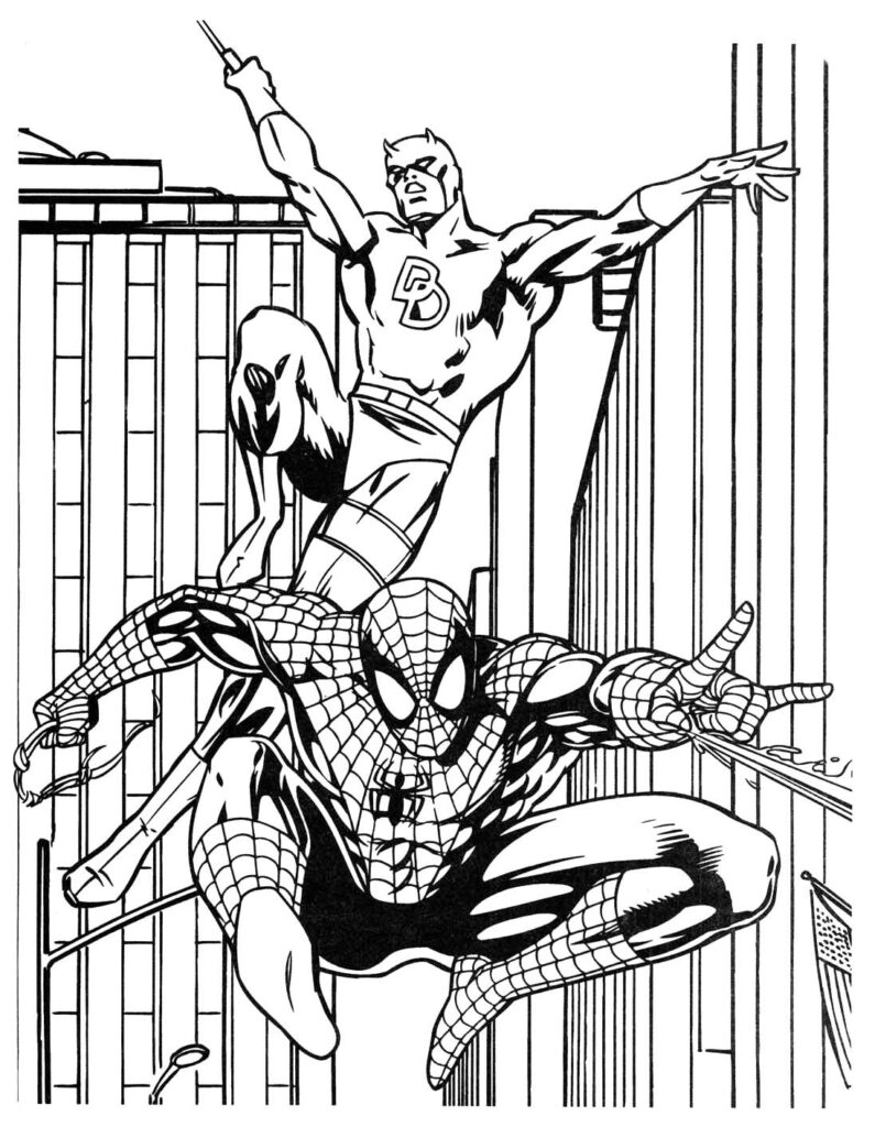 Daredevil And Spiderman Coloring Page