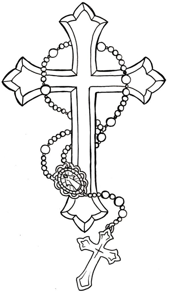 Holy Cross And Rosary Coloring Page