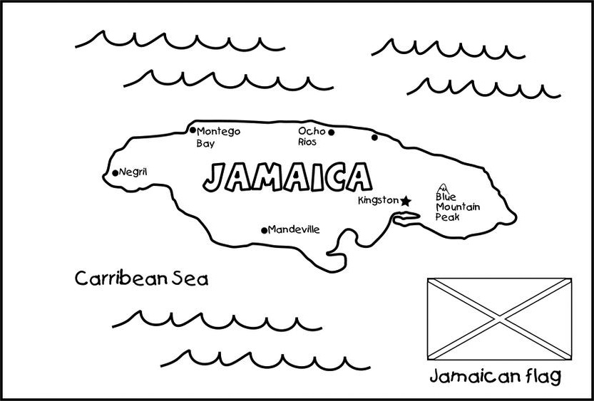 Map Of Jamaica Coloring Page