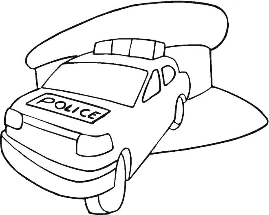 Police Car And Hat Coloring Page