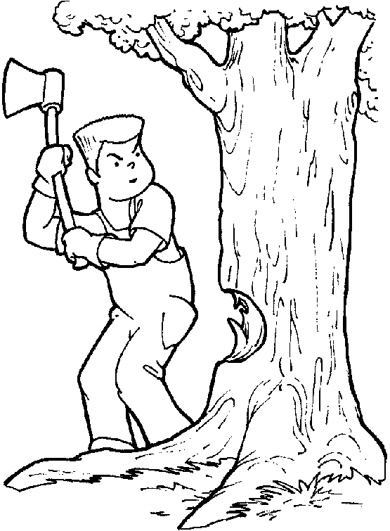 Farmer Chopping Down Tree Coloring Page