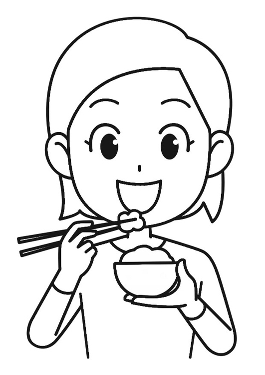 Girl Eating Rice Coloring Page