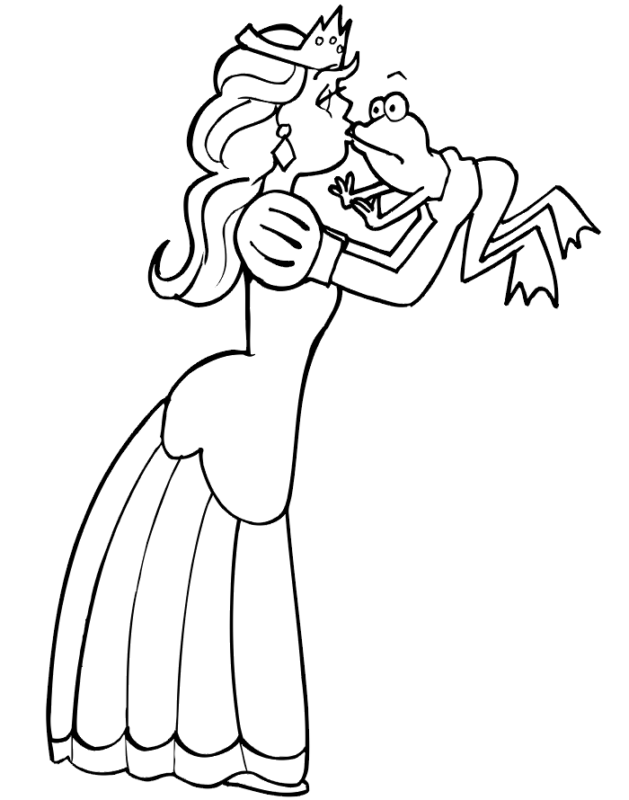 Princess Kisses A Frog Coloring Page