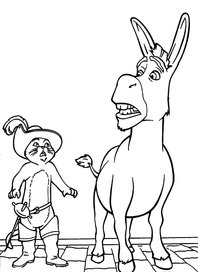 Puss In Boots And Donkey Coloring Page