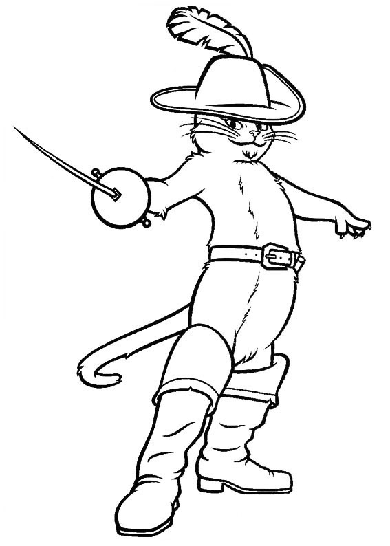 Puss In Boots On Guard Coloring Page