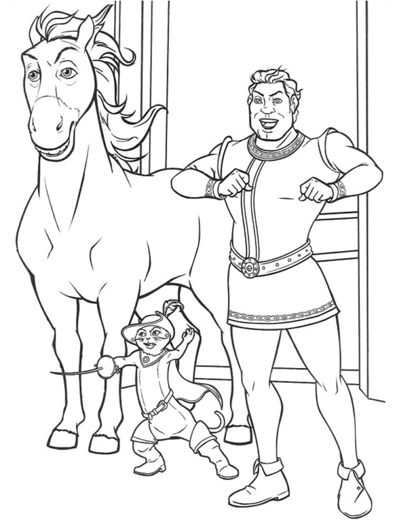 Puss In Boots With Horse Coloring Page