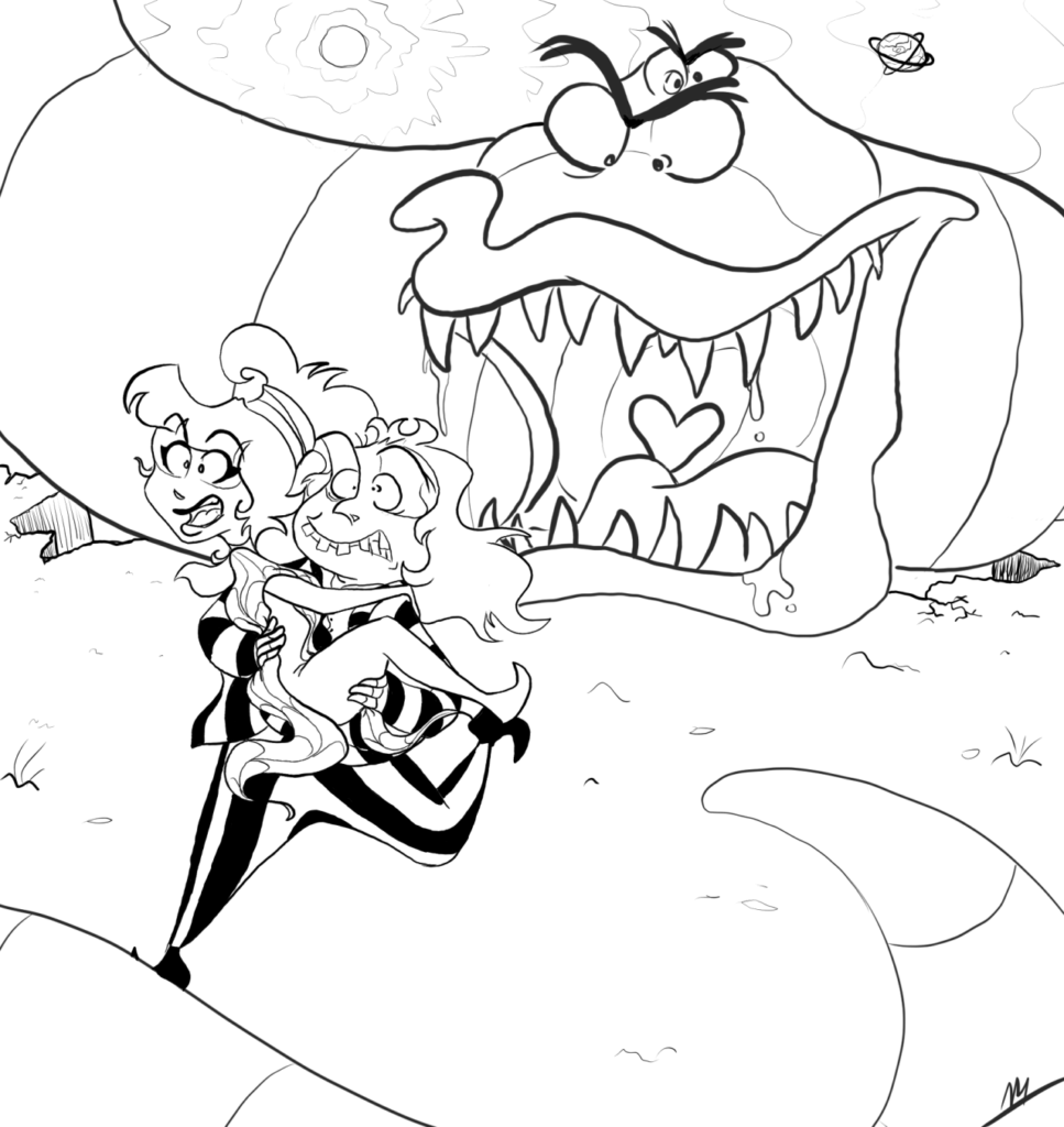 Beetlejuice Runs From Snake Coloring Page