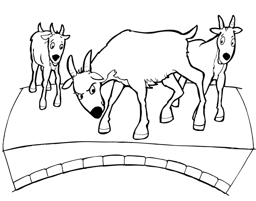 Billy Goats Gruff Crossing Bridge Coloring Page