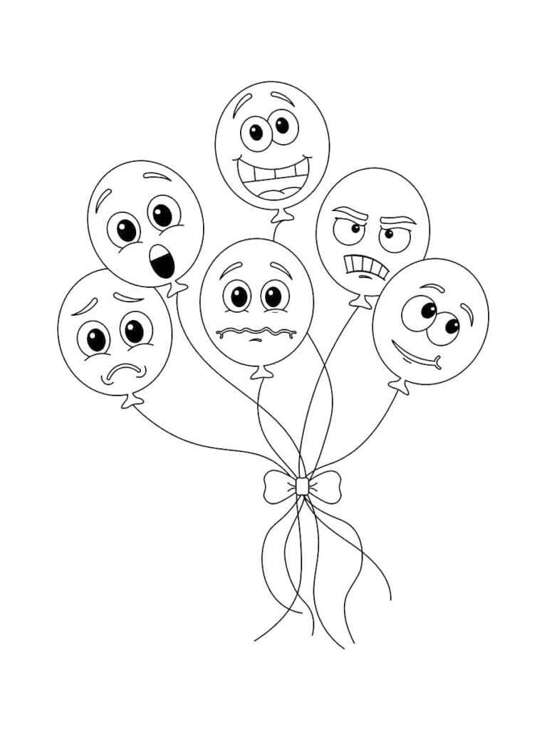 Cute Emotion Balloons Coloring Page