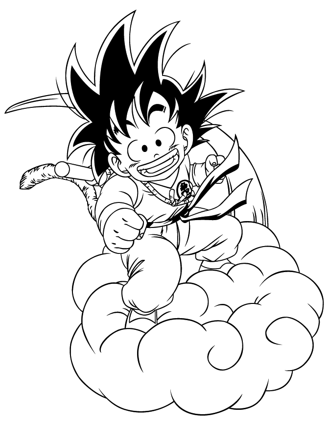 Kid Goku Riding Nimbus Coloring Page