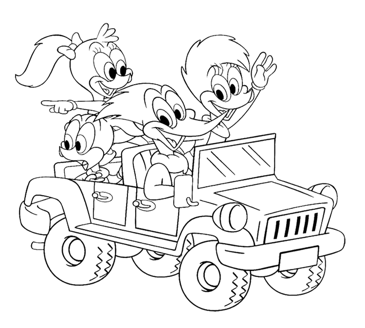 Woody Woodpecker Driving Coloring Page