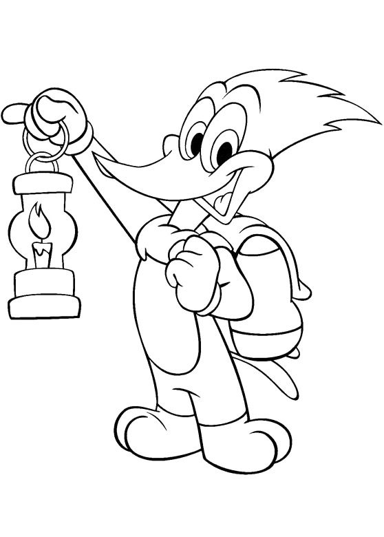 Woody Woodpecker With Lantern Coloring Page