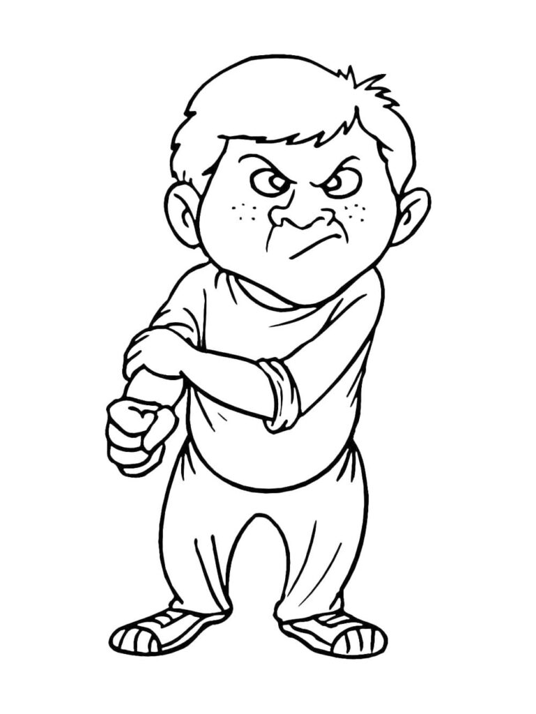 Angry Boy Cartoon Coloring Page