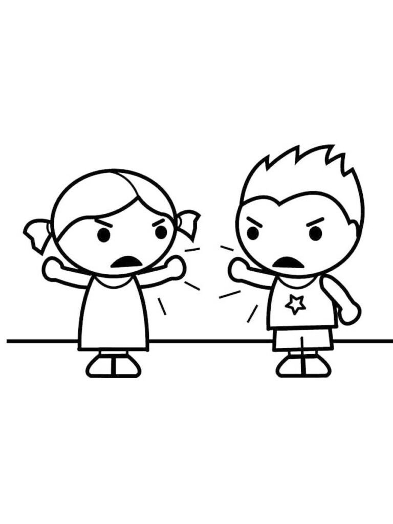 Angry Children Cartoon Coloring Page