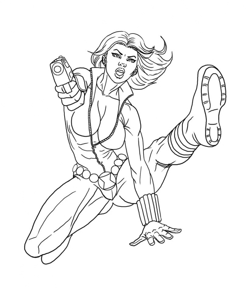 Black Widow Fighting Coloring Page