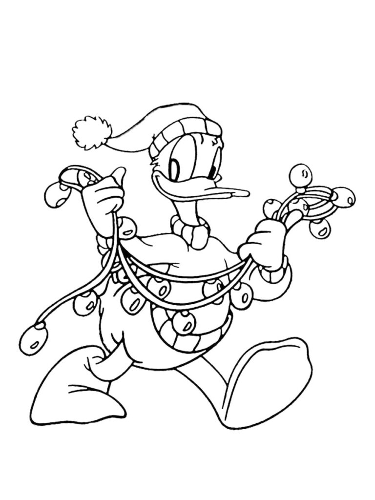 Donald Duck Decorating For Christmas Coloring Page