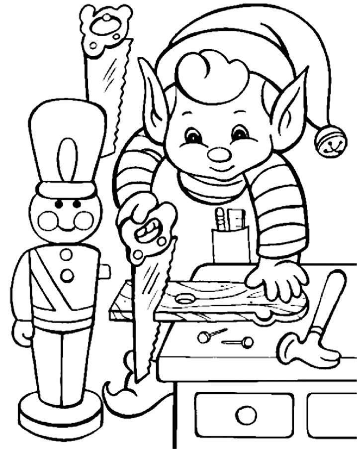 Elf Sawing Wood Coloring Page