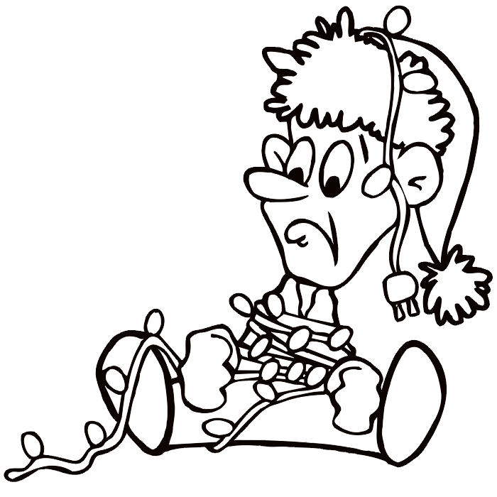 Elf Wrapped In Christams Lights Coloring Page