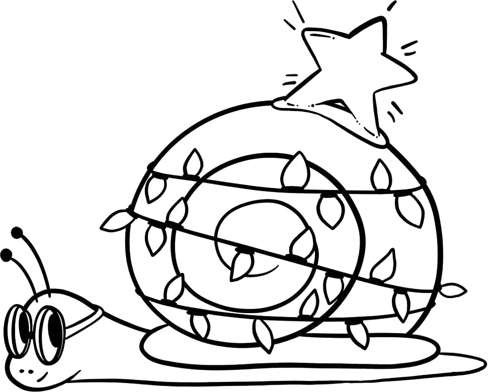 Snail Decorated In Christmas Lights Coloring Page